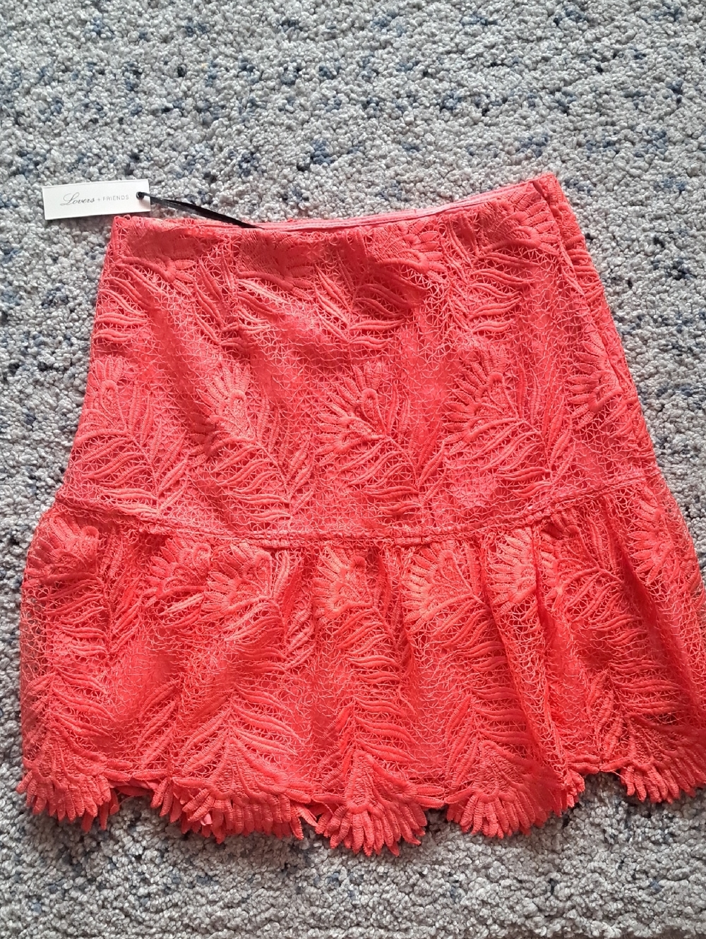 Lovers & Friends Coral Lace Tiered Mini Skirt - Bright Coral